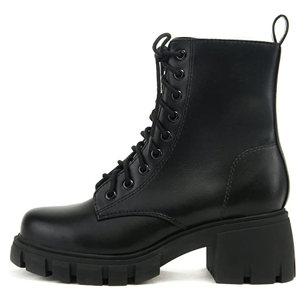 New Black Lace Up Combat Military Ankle Boots Booties - Picture 3 of 6